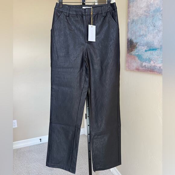 New Backyard Roses High Waisted Wide Leg Faux Leather Pants Women’s Small Black - Picture 2 of 6